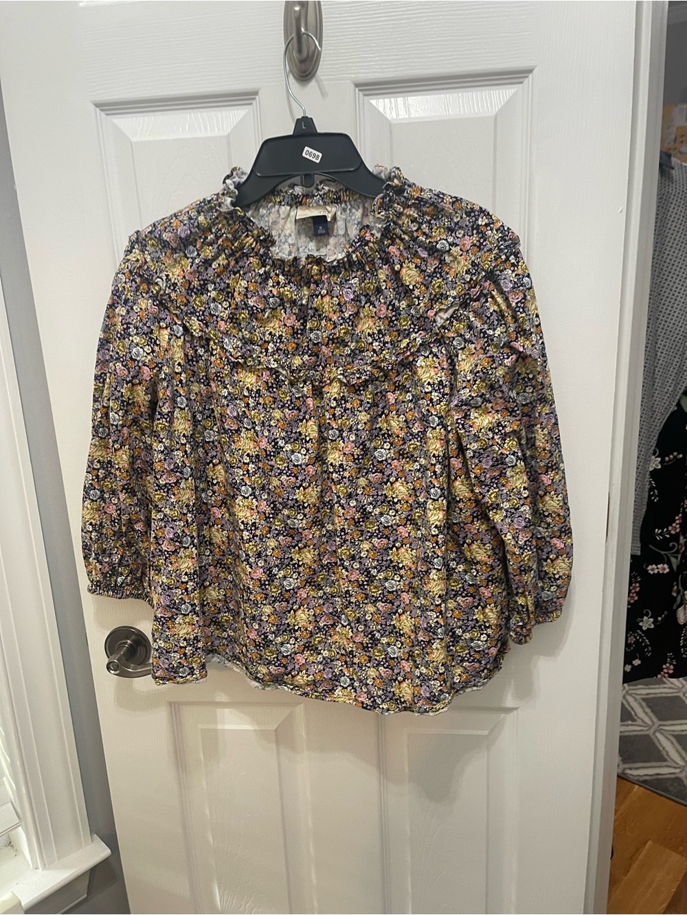 Universal Thread Floral Smocked Yoke Blouse in Yellow, Purple, Black